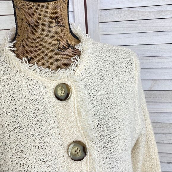 Talbots Boucle Alpaca Wool Fringe Hem Sweater Jacket Cream Button Front PS - Picture 5 of 13